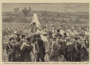 Afsløring af monumentet for officererne og besætningen på HMS Eurydice på Shanklin-kirkegården, Isle of Wight af Joseph Nash