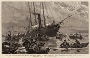 Ankomst af HMS Goshawk med forsyninger med Duke of Edinburghs hjælpeeskadrille ud for Irlands vestkyst mellem Achill og Clare Islands