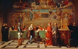 Galileo Galilei (1564-1642) før medlemmer af det hellige kontor i Vatikanet i 1633, 1847