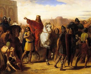 Triumfindgang for frankernes konge Clovis I (466-511) til Tours i 508. Maleri af Joseph Robert Fleury (eller Robert-Fleury