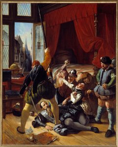 Religionskrig: "" Scene de la Saint Barthelemy, mordet på Briou, guvernør for prinsen af Conti, 24/08/1572"" Maleri af Joseph Nicolas Robert Fleury (1797-1890) 1833 søn. 1,64x1,3 m