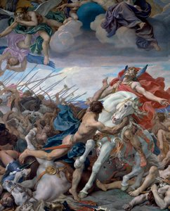 Clovis ønske om slaget ved Tolbiac. I 496 svor Clovis I, frankernes konge, at konvertere til kristendommen, hvis han vandt slaget ved Tolbiac (Zulpich) nær Köln mod Alamanerne. Maleri af Joseph Blanc (1846 - 1904)