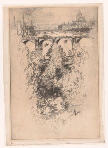 London over Waterloo Bridge (titel på objekt) af Joseph Pennell (signed by artist)