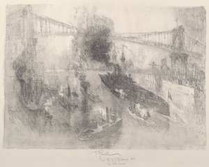 Slagskibet kommer hjem, 1917. af Joseph Pennell