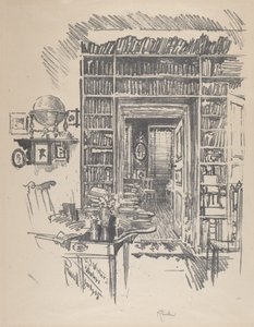Bogværelse hos Dr. Wister, 1912. af Joseph Pennell