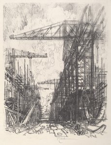 Building Destroyers, No.I, 1917. af Joseph Pennell