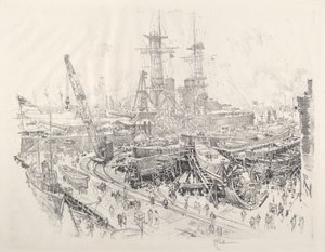 Bygning af ubådsjagere af Joseph Pennell