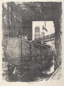 Bygning af slagskibet, 1917. af Joseph Pennell