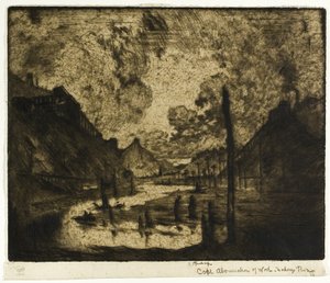 Kul - afbrydelse af arbejdet, Mahanoy River af Joseph Pennell