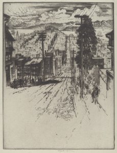 Ned og op ad bakkerne til bugten, San Francisco af Joseph Pennell