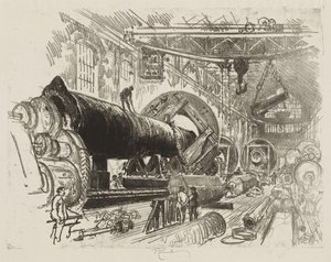Engelsk krigsarbejde: Cutting and Turning a Big Gun af Joseph Pennell