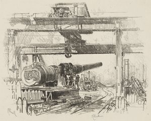 Engelsk War Work: Gun-Testing af Joseph Pennell