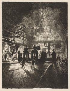 Engelsk krigsarbejde: In the Jaws of Death, Rolling Bars for Shells af Joseph Pennell