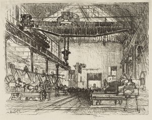 Engelsk krigsarbejde: Planing Big Shells af Joseph Pennell