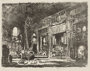 Engelsk krigsværk: The Gun Forge af Joseph Pennell