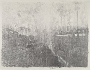 Aften i ammunitionslandet, 1916. af Joseph Pennell