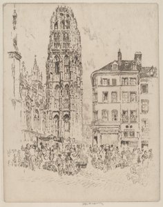 Blomstermarked og smørtårn, Rouen af Joseph Pennell