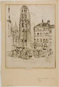 Blomstermarked og smørtårn, Rouen af Joseph Pennell