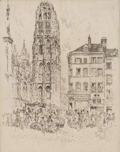 Blomstermarked og smørtårn, Rouen, 1907. af Joseph Pennell
