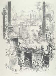 Fra toppen af ovnene, 1916. af Joseph Pennell