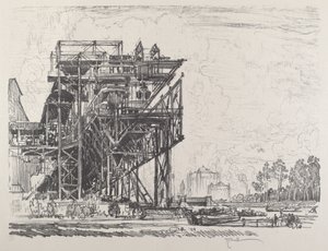 Gasværk fra kanalen, Berlin, 1921. af Joseph Pennell
