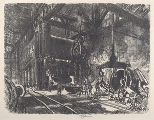 In the Land of Brobdingnag, the Armor Plate Bending Press, 1917. af Joseph Pennell