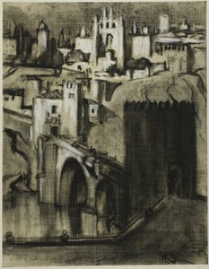 Det er baner af paladser i terrasser rundt om skråningen, Toledo af Joseph Pennell