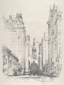 Kigger op på Broad Street fra Spruce Street, 1912. af Joseph Pennell