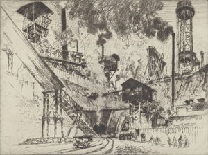 Minemundingen, Ruhrort nær Oberhausen, 1910. af Joseph Pennell