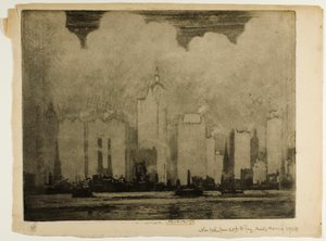 N.Y. fra 23rd St. Ferry - i tågen om morgenen af Joseph Pennell