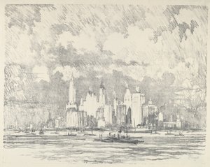 New York fra Ellis Island af Joseph Pennell