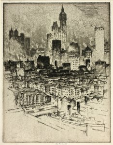 New York, fra Brooklyn Bridge af Joseph Pennell