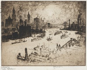 New York fra Williamsburg Bridge af Joseph Pennell