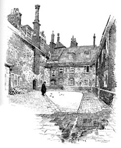 Old Charterhouse: I Washhouse Court, 1886 af Joseph Pennell