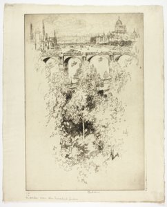 Over Waterloo Bridge, kirke og arbejde af Joseph Pennell