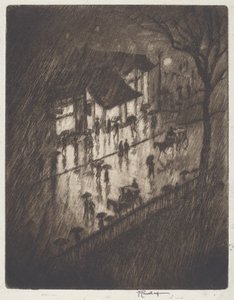 Rainy Night, Charing Cross-butikker af Joseph Pennell