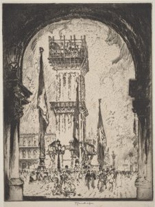 Genopbygning af kampanilen, Venedig, nr. I af Joseph Pennell