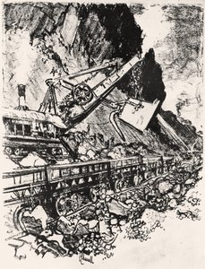 Steam Shovel Work: Culebra Cut, plade XIV fra Panamakanalen af Joseph Pennell, 1912 (kul på papir) af Joseph Pennell