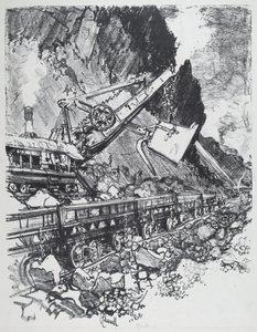 Steam -skovl i udskæringen ved Bas Obispo, 1912. af Joseph Pennell