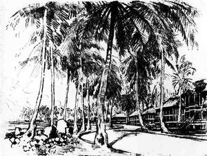 The American Quarter, plade I fra Panamakanalen af Joseph Pennell, 1912 (kul på papir) af Joseph Pennell