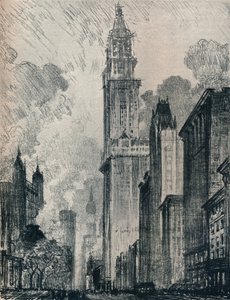 The Broadway and the Woolworth Building, New York, 1912 af Joseph Pennell