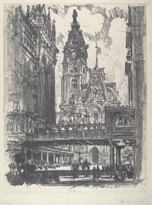 Rådhuset og broen over Market Street af Joseph Pennell