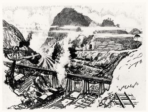 The Cut at Paraiso, plade XVI fra Panamakanalen af Joseph Pennell, 1912 (kul på papir) af Joseph Pennell