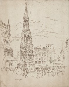 Elinor Cross, foran Charing Cross Railway Station, 1906. af Joseph Pennell