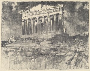 Parthenons facade, solnedgang af Joseph Pennell
