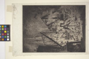 Fundamenterne ved katedralen (ætsning og tørnål) af Joseph Pennell