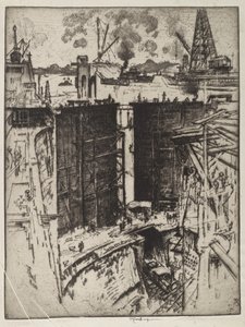 The Guard Gate, Gatun Lock, Panama, 1912 (radering på papir) af Joseph Pennell