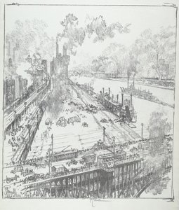 The Levee fra Eads Bridge, St. Louis, 1919. af Joseph Pennell