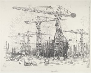 Det gamle Skibsværft, 1916. af Joseph Pennell