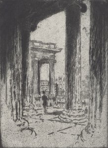 Portico, British Museum, 1905. af Joseph Pennell